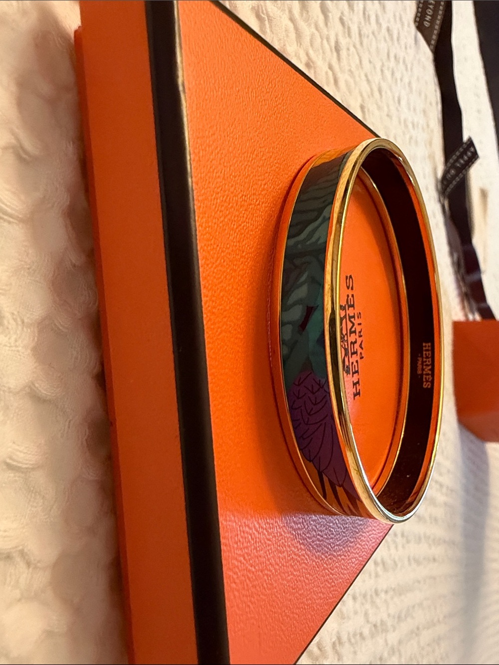 Hermes Purple and Green Enamel Bangle with Gold Trim
